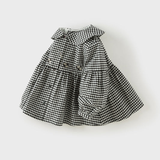 Dave&Bella Toddler Girls Black White Plaid Doll Collar Cozy Cotton Dress