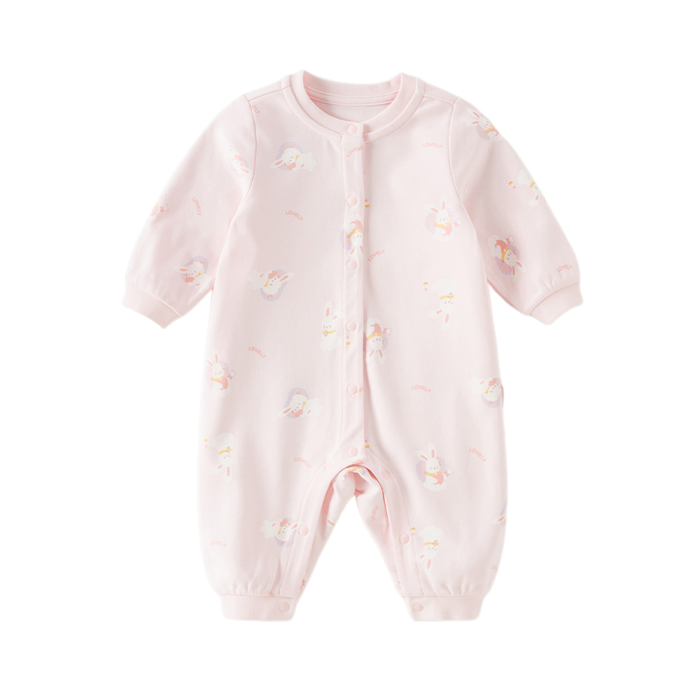 Dave&Bella Baby Girls Pink/Beige Print Cozy Cotton Skin-friendly Rompers