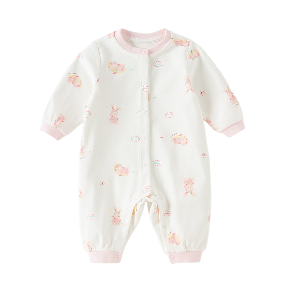 Dave&Bella Baby Girls Pink/Beige Print Cozy Cotton Skin-friendly Rompers