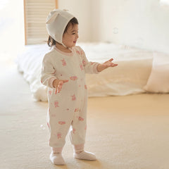 Dave&Bella Baby Girls Pink/Beige Print Cozy Cotton Skin-friendly Rompers