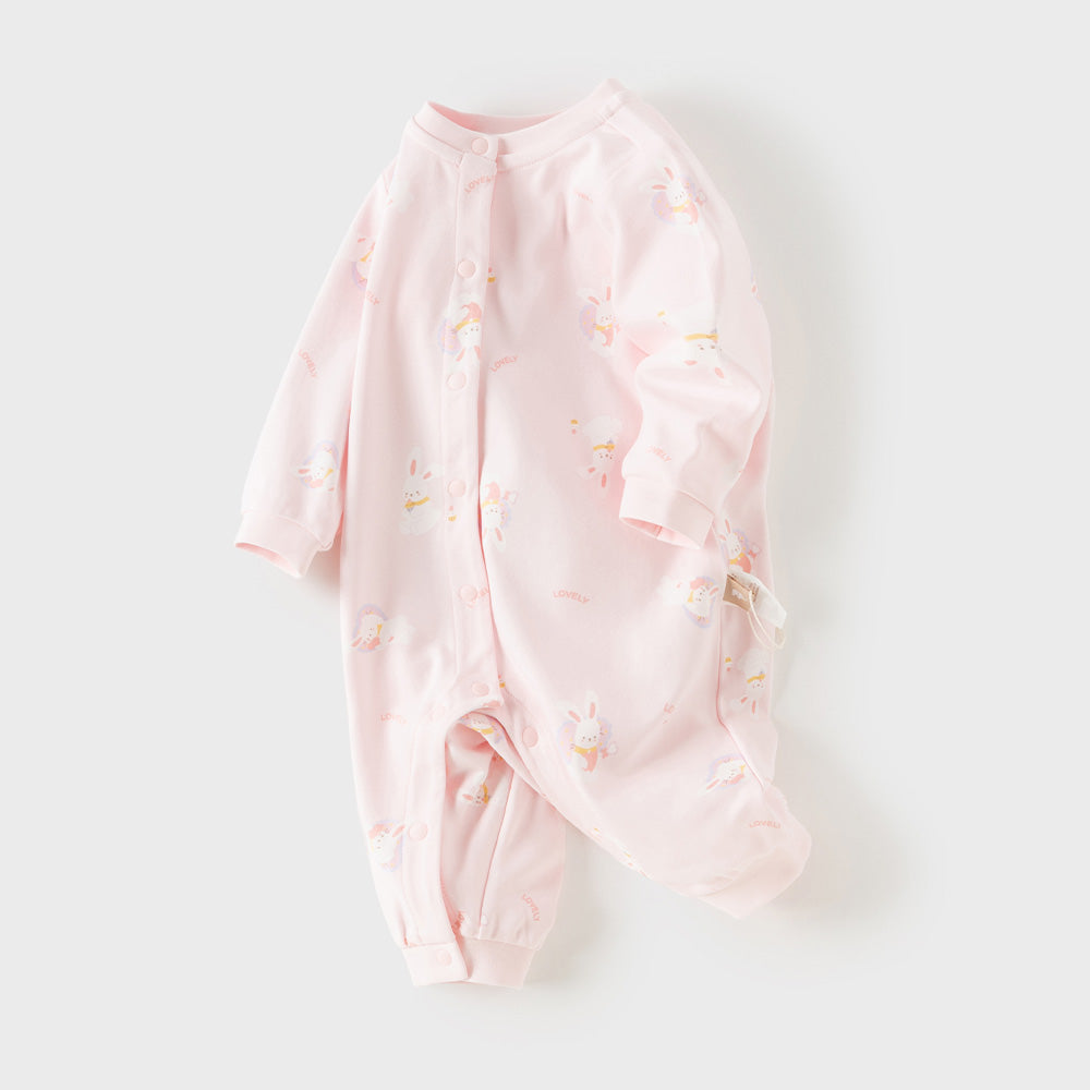 Dave&Bella Baby Girls Pink/Beige Print Cozy Cotton Skin-friendly Rompers