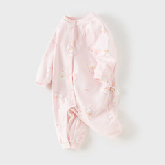 Dave&Bella Baby Girls Pink/Beige Print Cozy Cotton Skin-friendly Rompers