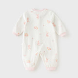 Dave&Bella Baby Girls Pink/Beige Print Cozy Cotton Skin-friendly Rompers