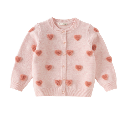 Dave&Bella Toddler Girls Pink Sweet Heart Print Soft Comfortable Cardigans