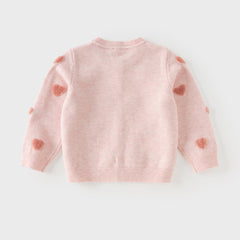 Dave&Bella Toddler Girls Pink Sweet Heart Print Soft Comfortable Cardigans