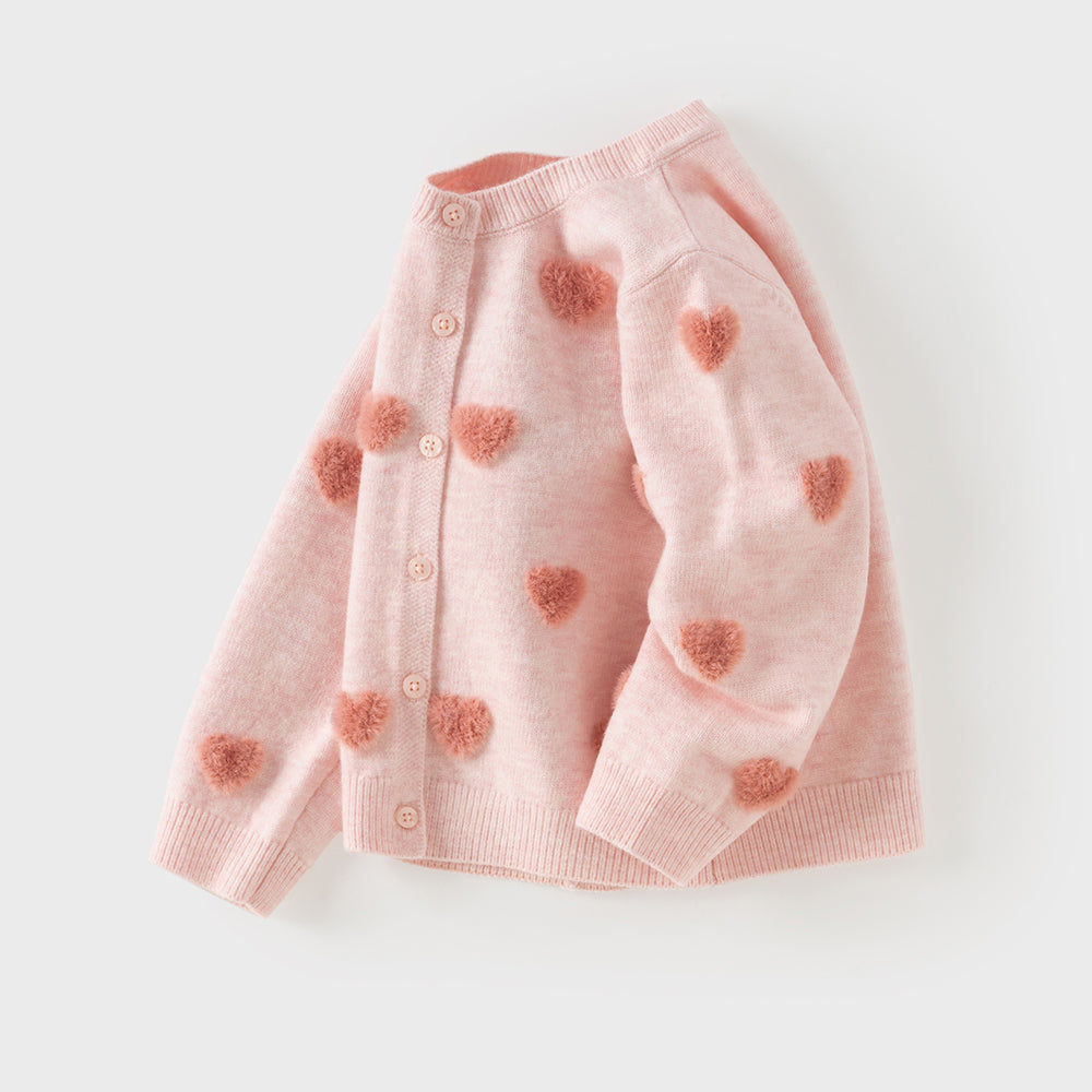 Dave&Bella Toddler Girls Pink Sweet Heart Print Soft Comfortable Cardigans