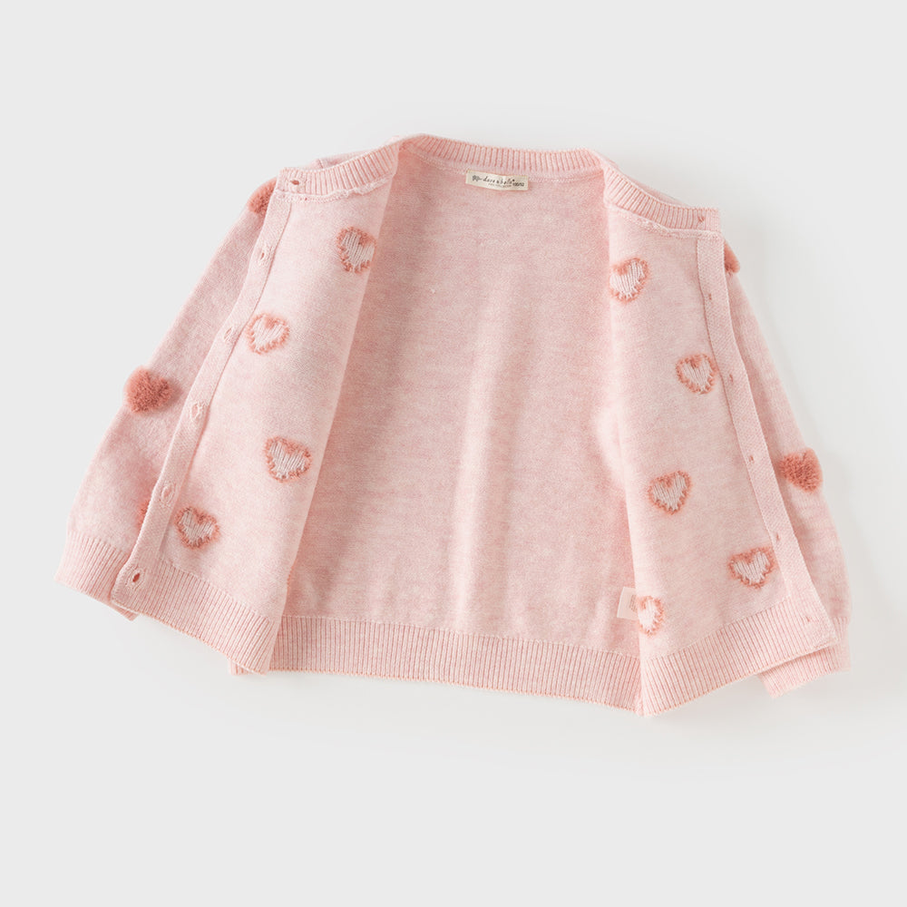 Dave&Bella Toddler Girls Pink Sweet Heart Print Soft Comfortable Cardigans