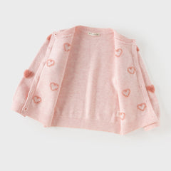 Dave&Bella Toddler Girls Pink Sweet Heart Print Soft Comfortable Cardigans
