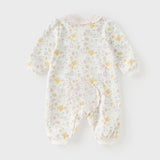 Dave&Bella Baby Girls Beige Floral Print Sweet Soft Comfortable Cotton Rompers