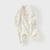 Dave&Bella Baby Girls Beige Floral Print Sweet Soft Comfortable Cotton Rompers