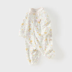 Dave&Bella Baby Girls Beige Floral Print Sweet Soft Comfortable Cotton Rompers