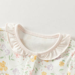 Dave&Bella Baby Girls Beige Floral Print Sweet Soft Comfortable Cotton Rompers