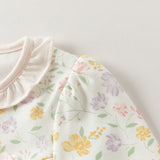 Dave&Bella Baby Girls Beige Floral Print Sweet Soft Comfortable Cotton Rompers