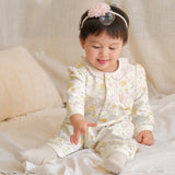 Dave&Bella Baby Girls Beige Floral Print Sweet Soft Comfortable Cotton Rompers