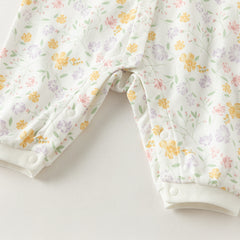 Dave&Bella Baby Girls Beige Floral Print Sweet Soft Comfortable Cotton Rompers
