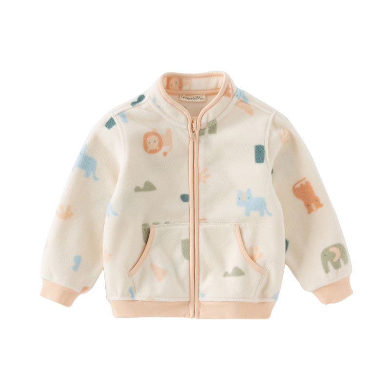 Dave&Bella Toddler Boys’ Fleece Jacket – Playful Print “Hug Jacket”