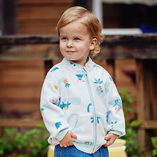 Dave&Bella Baby Boys Spring  Fleece Print Casual Coat Tops