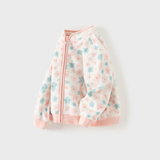 Dave&Bella Baby Girls Spring Fleece Floral Print Coat Tops