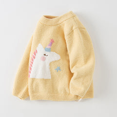 Dave&Bella Toddler Girls/Boys Autumn Cartoon Print Playful Chenille Sweater Tops