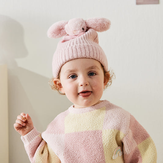 Dave&Bella Girls Winter Grey Pink Kint Pullover Hat