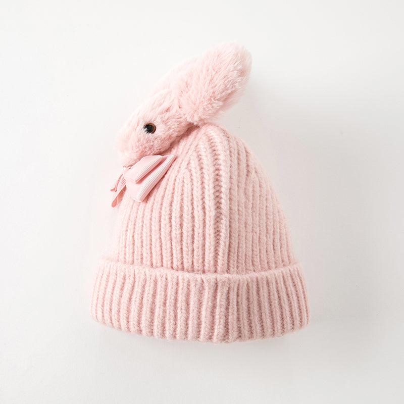Dave&Bella Toddler Girls Grey Pink Knit Cozy Warm Pullover Hats