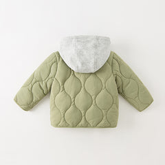 Dave&Bella Kids Boys Army Green Cozy Hooded Thickened Heat-Retaining Coats
