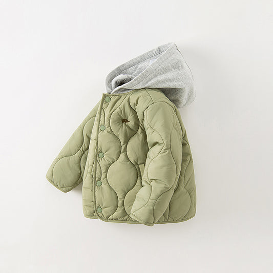 Dave&Bella Kids Boys Army Green Cozy Hooded Thickened Heat-Retaining Coats