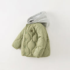 Dave&Bella Kids Boys Army Green Cozy Hooded Thickened Heat-Retaining Coats