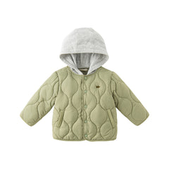 Dave&Bella Kids Boys Army Green Cozy Hooded Thickened Heat-Retaining Coats