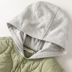 Dave&Bella Kids Boys Army Green Cozy Hooded Thickened Heat-Retaining Coats
