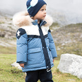 Dave&Bella Kids Boys Winter Cozy Fur-trim Outwear Blue Mid-length Hooded Down Coat