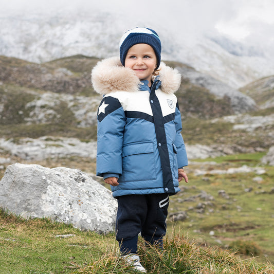 Dave&Bella Kids Boys Winter Cozy Fur-trimmed Outwear Blue Mid-length Hooded Down Coat