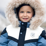 Dave&Bella Kids Boys Winter Cozy Fur-trim Outwear Blue Mid-length Hooded Down Coat