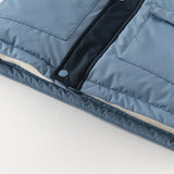 Dave&Bella Kids Boys Winter Cozy Fur-trim Outwear Blue Mid-length Hooded Down Coat