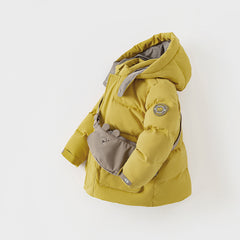 Dave&Bella Kids Boys Winter Yellow Windproof Mid-Length Down Hooded Coats(wallet bag)