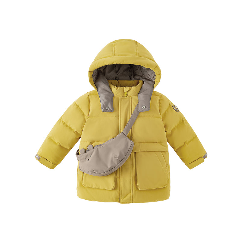 Dave&Bella Kids Boys Winter Yellow Windproof Mid-Length Down Hooded Coats(wallet bag)