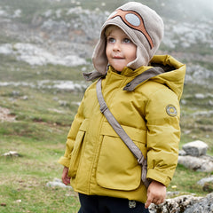 Dave&Bella Kids Boys Winter Yellow Windproof Mid-Length Down Hooded Coats(wallet bag)