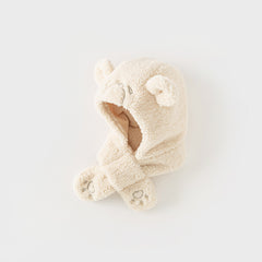Dave&Bella Girls/Boys Warm Oatmeal Cartoon Ear Protection Scarf All-in-one Winter Hats
