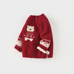 Dave&Bella Toddler Girls/Boys Christmas Red Cute Bear Cozy Plush-lined Sweaters Tops