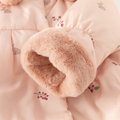 Dave&Bella Toddler Girls Sweet Pink Print Outdoor Warm Padded Fur-trimmed Hooded Coats