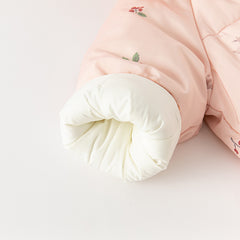 Dave&Bella Toddler Girls Sweet Pink Print Outdoor Warm Padded Fur-trimmed Hooded Coats