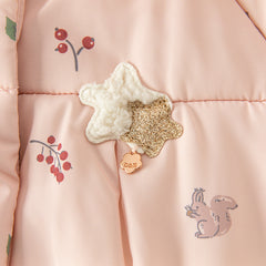 Dave&Bella Toddler Girls Sweet Pink Print Outdoor Warm Padded Fur-trimmed Hooded Coats