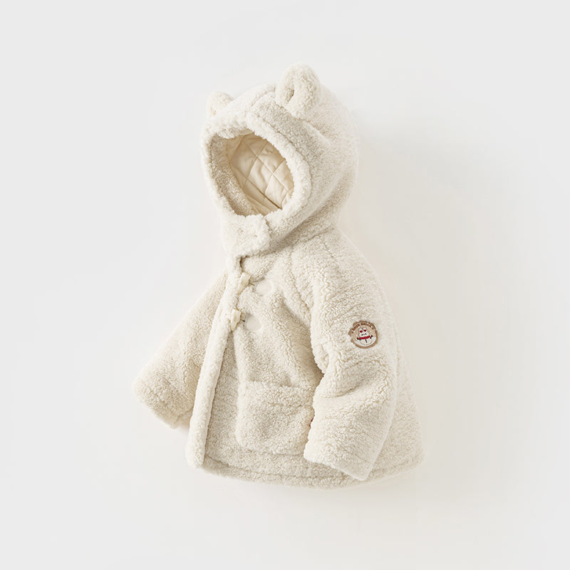 Dave&Bella Toddler Girls Casual Beige Outwear Hooded Plush Padded Cozy Coats
