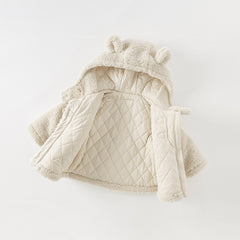 Dave&Bella Toddler Girls Casual Beige Outwear Hooded Plush Padded Cozy Coats