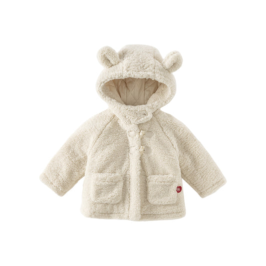 Dave&Bella Toddler Girls Casual Beige Outwear Hooded Plush Padded Cozy Coats