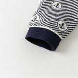 Dave&Bella Toddler Boys Blue White Striped Breathable Cotton Casual Sweaters Tops