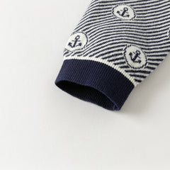 Dave&Bella Toddler Boys Blue White Striped Breathable Cotton Casual Sweaters Tops