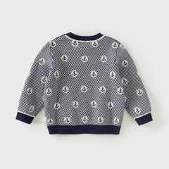 Dave&Bella Toddler Boys Blue White Striped Breathable Cotton Casual Sweaters Tops