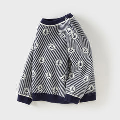 Dave&Bella Toddler Boys Blue White Striped Breathable Cotton Casual Sweaters Tops