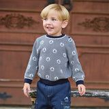 Dave&Bella Toddler Boys Blue White Striped Breathable Cotton Casual Sweaters Tops
